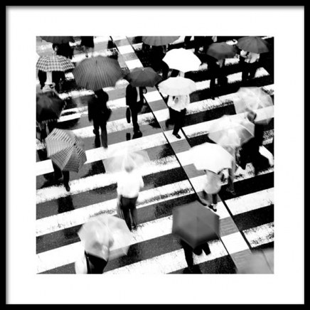 Umbrellas on Crosswalk Juliste ryhmässä Julisteet / Mustavalkoiset @ Desenio AB (11678)
