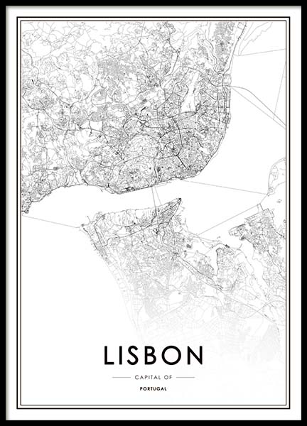 Lisbon Map Juliste ryhmässä Julisteet / Mustavalkoiset @ Desenio AB (3354)