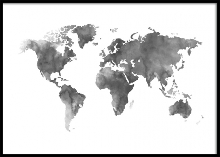 World Map Grey Watercolor, Juliste ryhmässä Julisteet / Kartat ja kaupungit @ Desenio AB (8453)