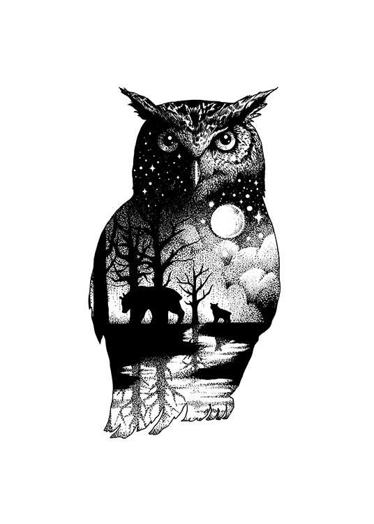 Ink Dot Owl Juliste
