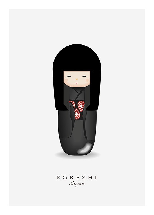 Kokeshi Doll Black Juliste