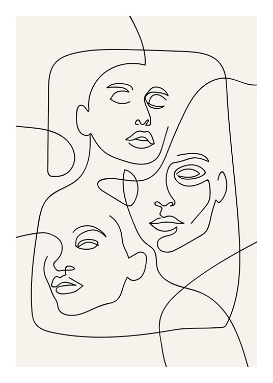 The Three Faces Line Art Juliste / Piirrokset Osoitteessa Desenio ab (12506)