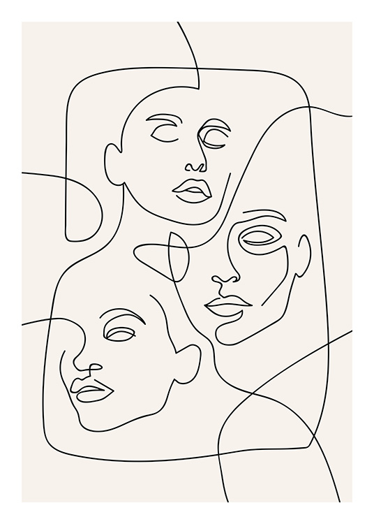 The Three Faces Line Art Juliste
