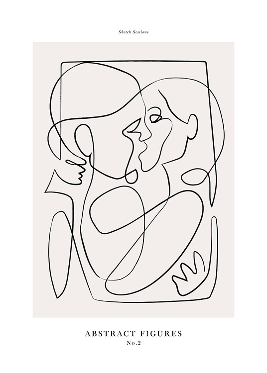  – Abstrakti viivapiirroskuvitus kahdesta suutelevasta ja syleilevästä ihmisestä
