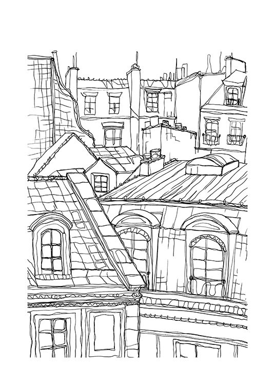 Roof Tops in Paris Juliste / Mustavalkoiset Osoitteessa Desenio ab (12922)