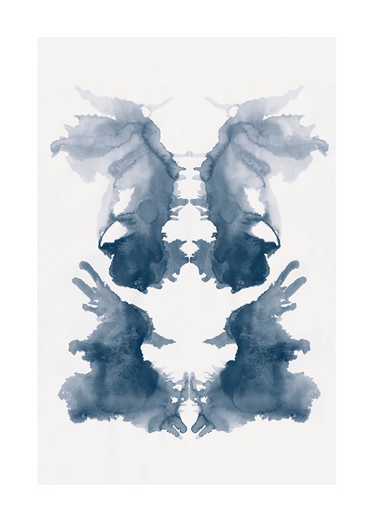  - Sininen akvarelliväreillä maalattu Rorschach-läikkä vaaleanbeigellä taustalla