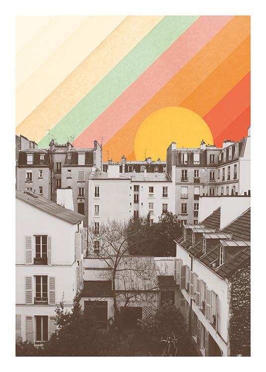 Rainbow Sky Above Paris Juliste / Vintage Osoitteessa Desenio ab (13924)