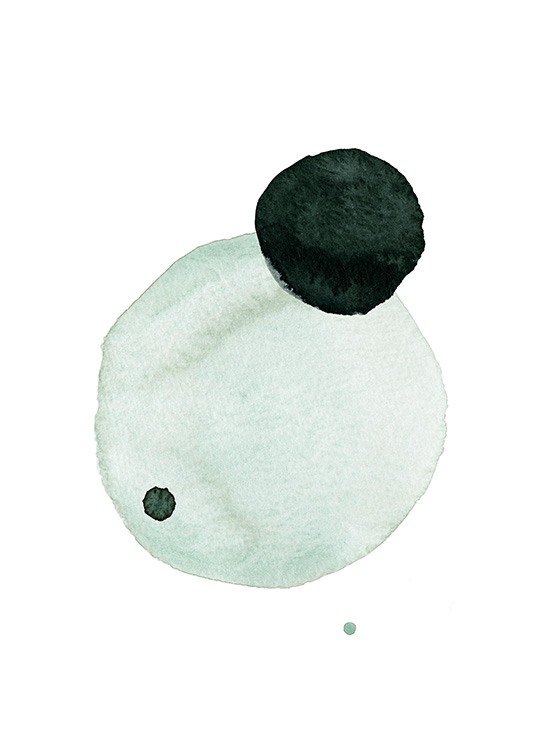  – Akvarellimaalaus mintun- ja tummanvihreistä ympyröistä valkoisella taustalla
