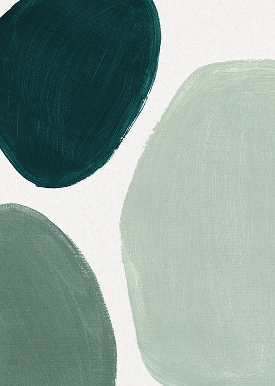  – Öljyvärimaalaus vihreillä, pyöreillä muodoilla vaaleanbeigellä taustalla