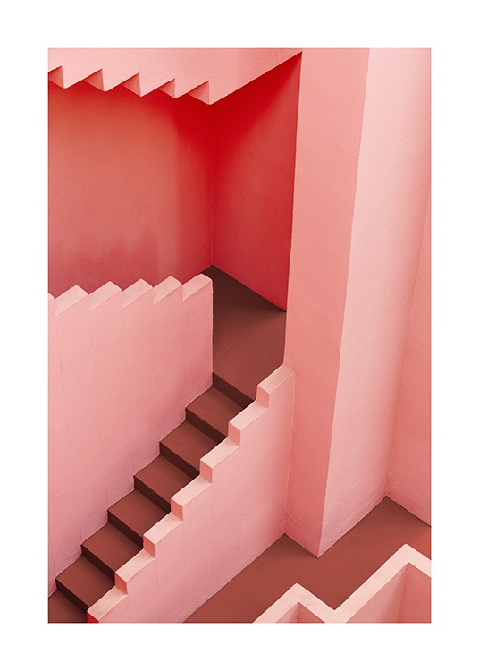 - Valokuva vaaleanpunaisesta portaikosta geometrisilla muodoilla