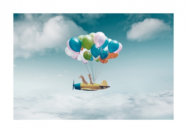 Airplane With Balloons Juliste