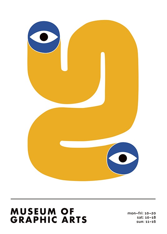  – Abstrakti graafinen kuvitus keltaisesta pyörteestä ja sinisistä silmistä