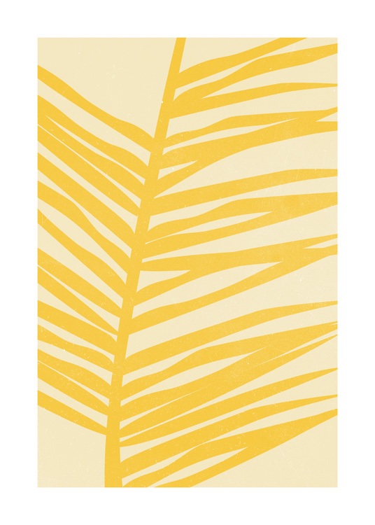  – Graafinen kuvitus keltaisesta palmunlehdestä vaaleankeltaisella taustalla