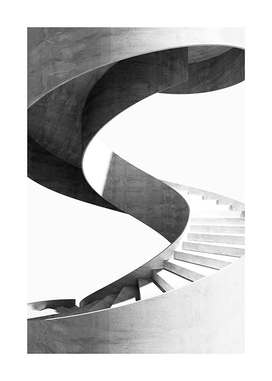 Black and White Spiral Staircase Juliste