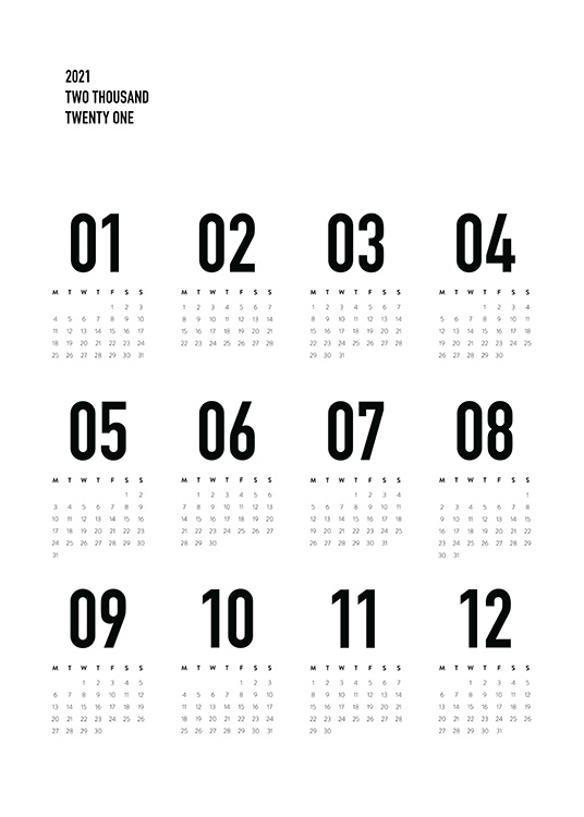 Calendar 2021 B&W Juliste