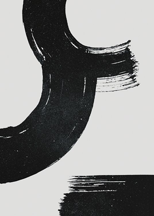  – Abstrakti maalaus paksuista mustista siveltimenvedoista valkoisine jälkineen harmaalla taustalla