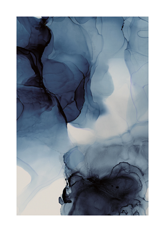  – Abstrakti maalaus tummansinisen musteen muodostamasta virtaavasta kuviosta