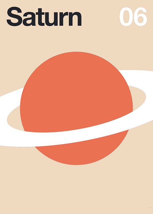  – Graafinen piirros punaisesta Saturnuksesta, jonka ympärillä on valkoinen rengas