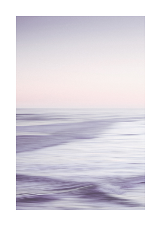  – Sumea, pitkällä valotusajalla otettu valokuva violetista rannasta ja vaaleanpunaisesta ja violetista taivaasta