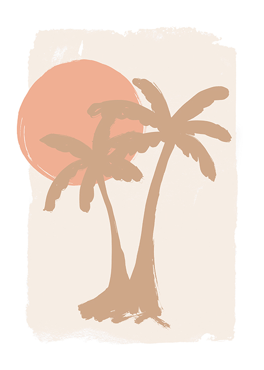 – Maalaustyylinen juliste palmuista auringossa