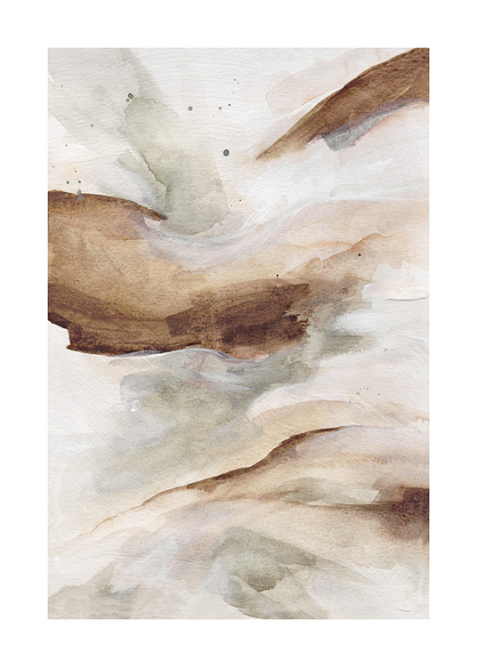  – Abstrakti maalaus ruskeana, harmaana ja luonnonvalkoisena käsinmaalatulla aiheella