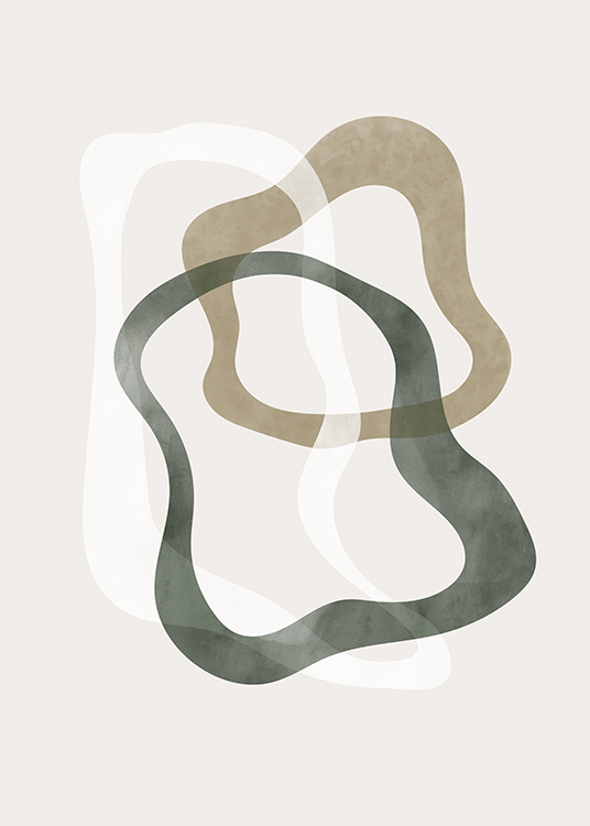 – Abstrakti maalaus vihreistä, beigeistä ja luonnonvalkoisista epätasaisista ympyröistä vaaleanbeigellä taustalla