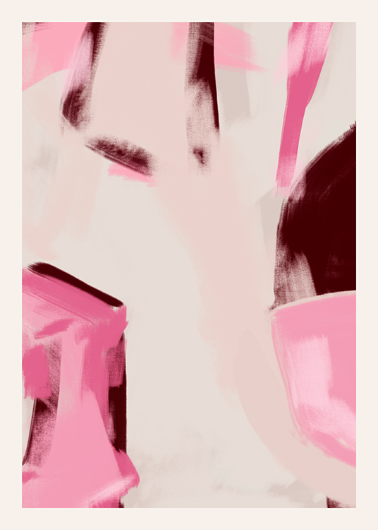 – Piirros tummanpunaisista ja vaaleanpunaisista abstrakteista siveltimenvedoista vaaleanbeigellä taustalla
