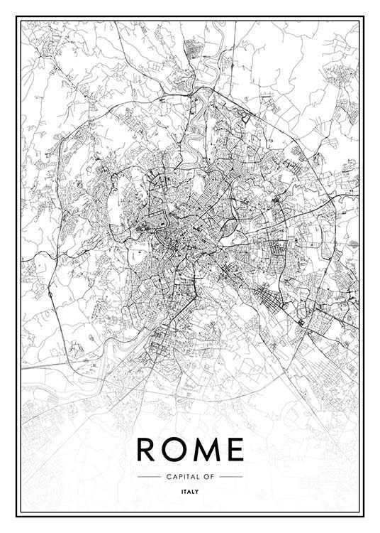 Rome Map Juliste / Mustavalkoiset Osoitteessa Desenio ab (2048)