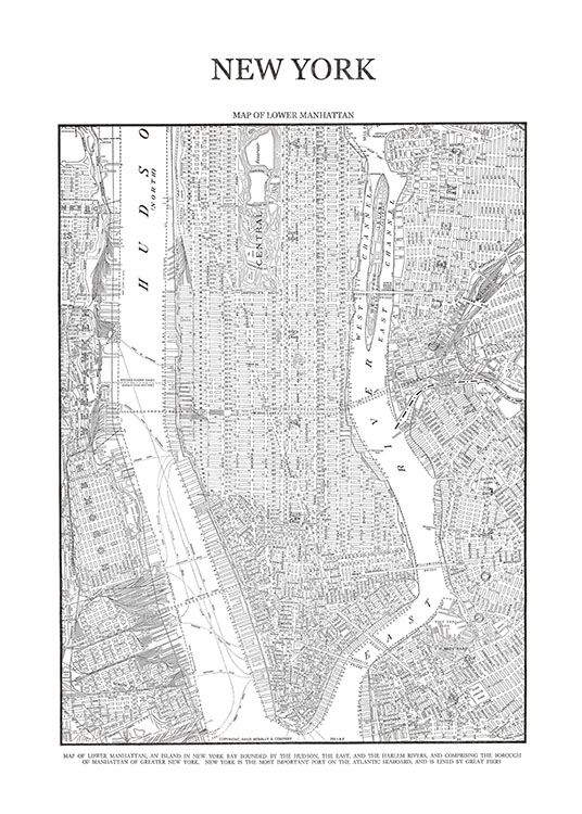 Map Of Manhattan, Juliste / Mustavalkoiset Osoitteessa Desenio ab (7419)