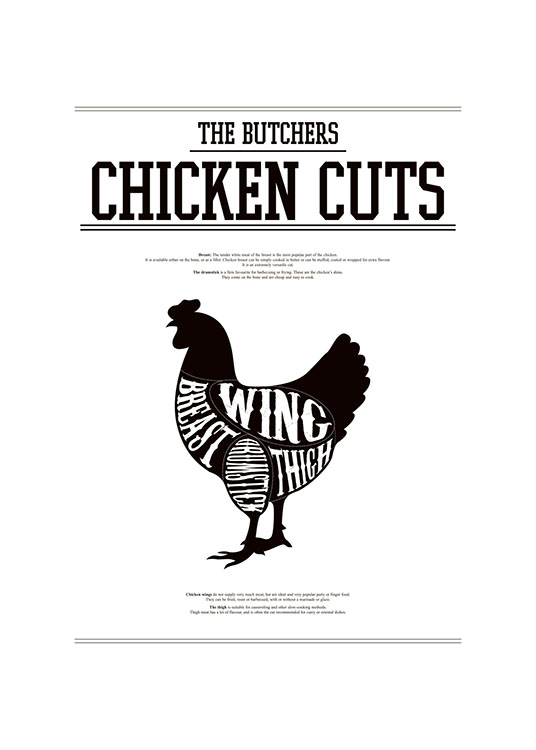 Chicken Cuts, Print  / Mustavalkoiset Osoitteessa Desenio ab (7795)