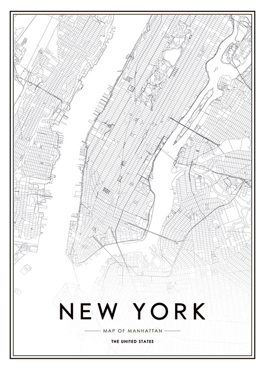 New York Map Juliste / Mustavalkoiset Osoitteessa Desenio ab (8128)