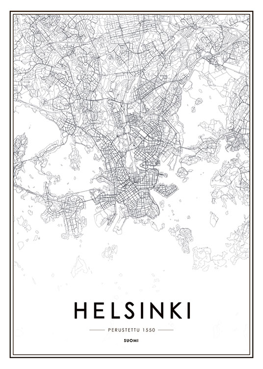 Helsinki Map, Juliste / Kartat ja kaupungit Osoitteessa Desenio ab (8180)