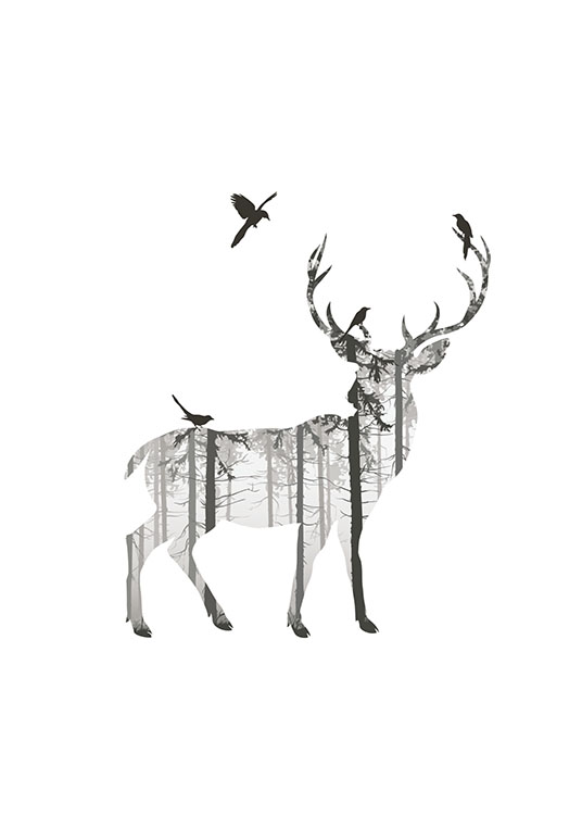 Deer Silhouette, Poster / Mustavalkoiset Osoitteessa Desenio ab (8353)