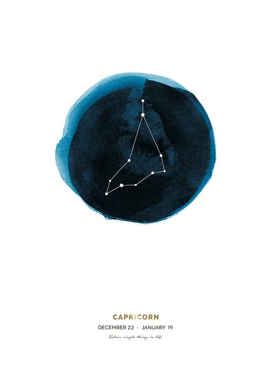 – Horoskooppijuliste Kauris-merkistä sinisessä ympyrässä teksti alapuolellaan