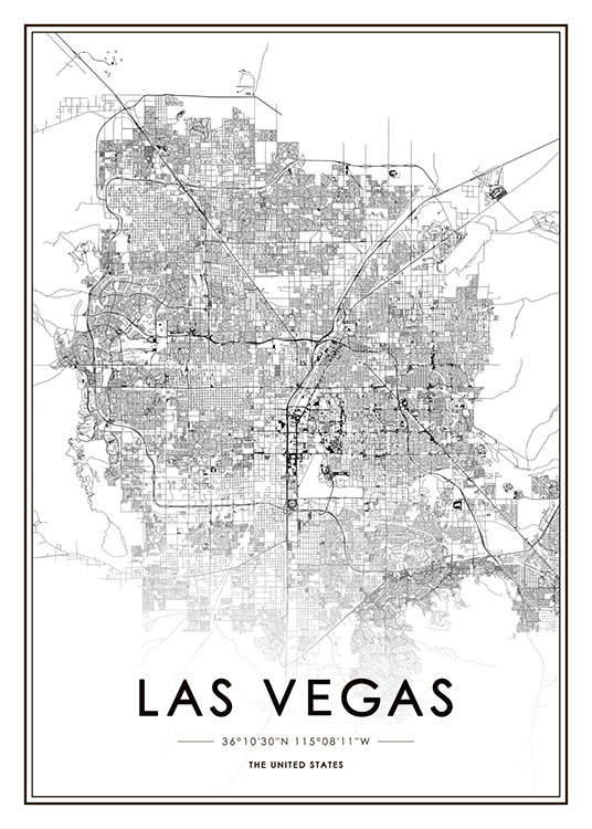 Las Vegas Map Juliste / Mustavalkoiset Osoitteessa Desenio ab (8725)