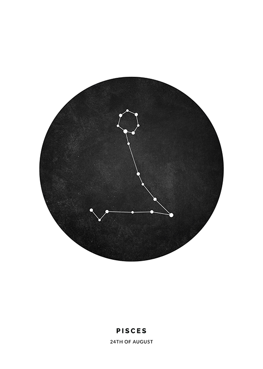  – Piirros Kalat-tähtimerkistä mustassa ympyrässä valkoisella taustalla