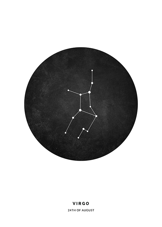  – Piirros Neitsyt-tähtimerkistä mustassa ympyrässä valkoisella taustalla