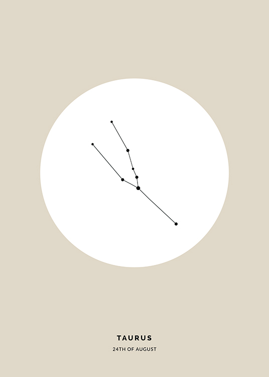  – Piirros mustasta Härkä-tähtimerkistä valkoisessa ympyrässä beigellä taustalla