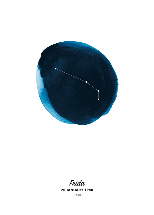  – Piirros Oinas-tähtimerkistä sinisellä maalatussa akvarelliympyrässä