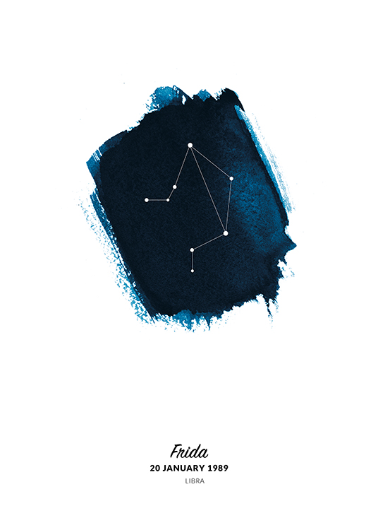  – Piirros Vaaka-tähtimerkistä sinisellä maalatussa akvarelliympyrässä