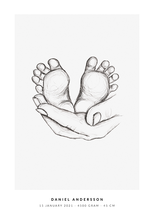  – Piirros vauvan jalkateristä kädellä