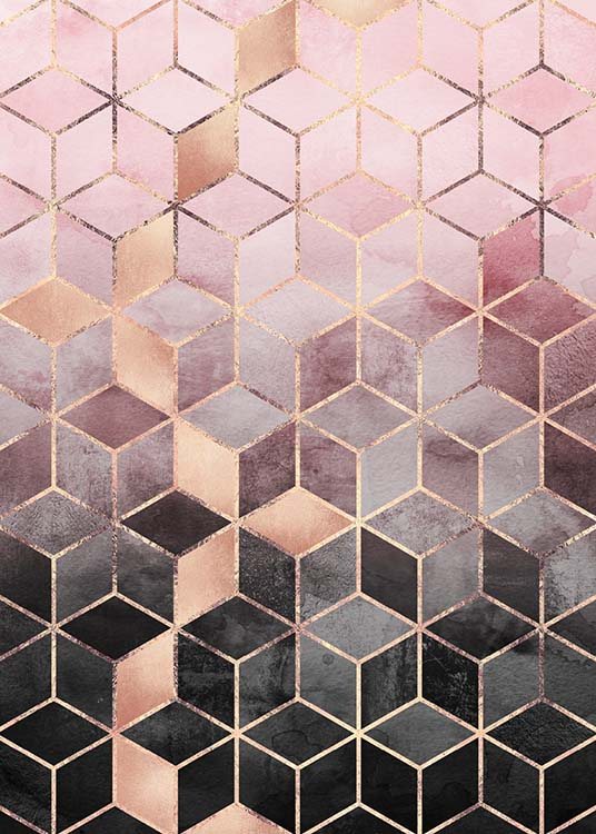 Pink Grey Gradient Cubes Juliste